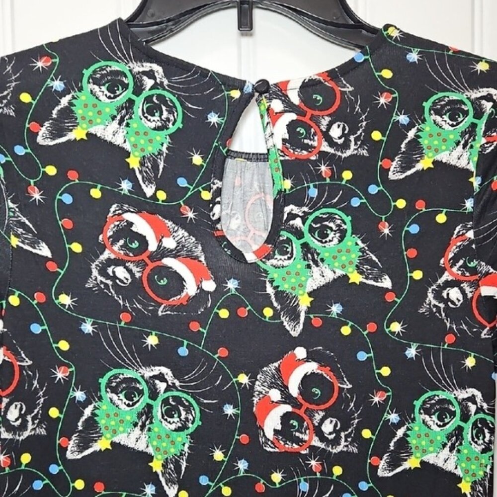 Modcloth Festive Holiday Kitty Dog Christmas Print Long Sleeve Dress XL New - Picture 6 of 10